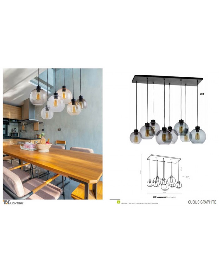 Підвісний світильник TK Lighting 4113 CUBUS GRAPHITE