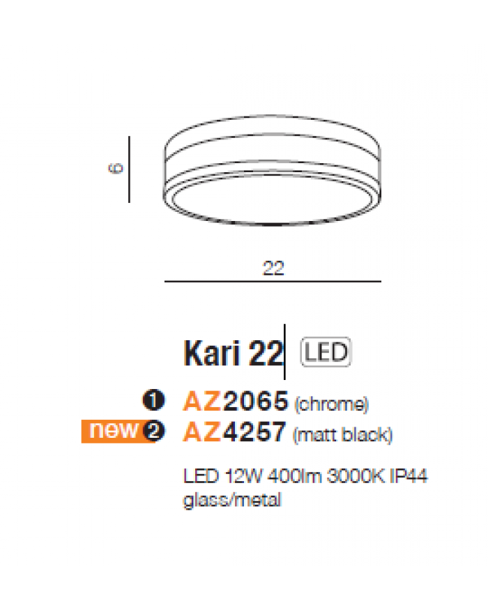 Світильник стельовий Azzardo AZ4257 KARI 22 MATT BLACK