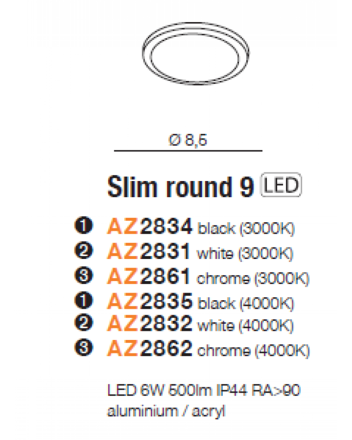 Точковий світильник Azzardo AZ2835 Slim 9 Round 4000K IP44 (black)