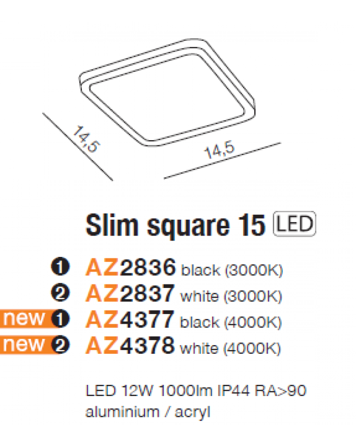 Точковий світильник Azzardo AZ2836 Slim 15 Square 3000K IP44 (black)