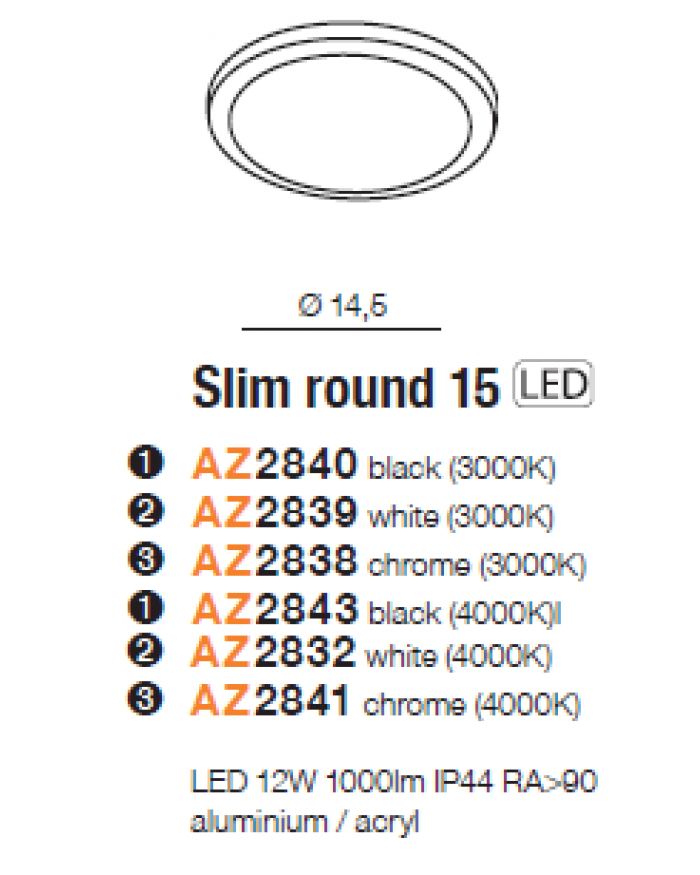 Точковий світильник Azzardo AZ2841 Slim 15 Round 4000K IP44 (chrome)