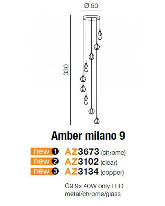 Люстра Azzardo AZ3673 Amber Milano 9 (chrome)
