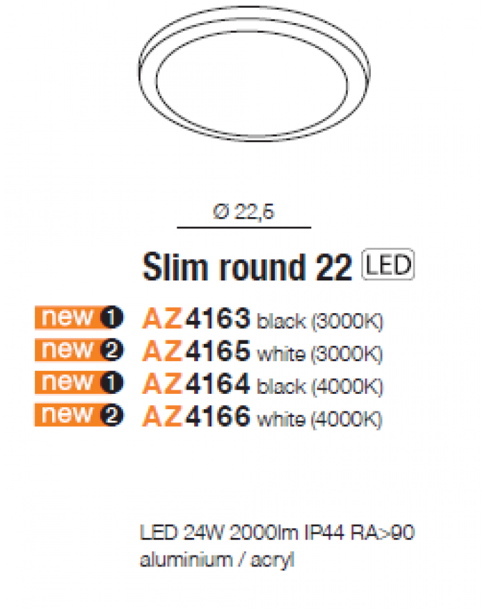 Точковий світильник Azzardo AZ4164 SLIM 22 ROUND 4000K IP44 BK