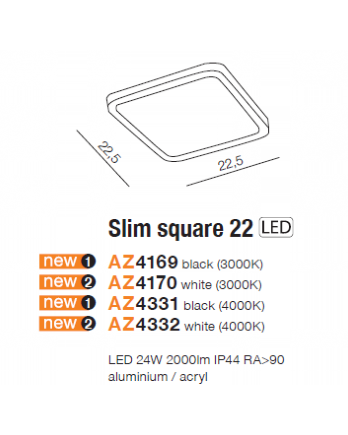 Точковий світильник Azzardo AZ4169 SLIM 22 SQUARE 3000K IP44 BK