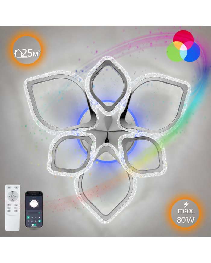 Світильник стельовий LUMINARIA AZALIA RGB 80W 6R CHROME/ICE (з пультом)